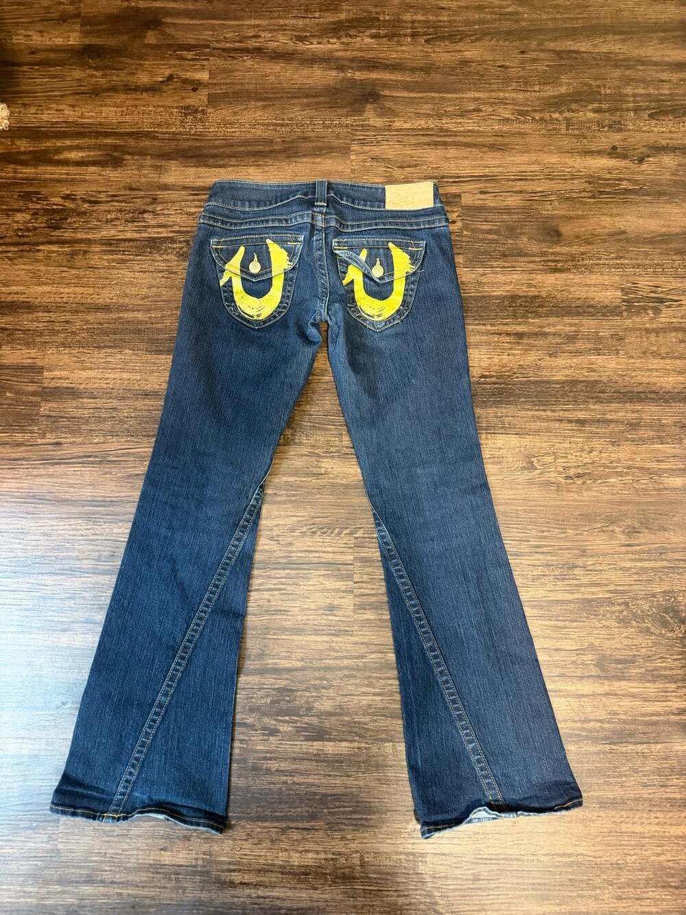 True Religion Joey Twisted Flare Gold Foil Rinse Jeans Size 30